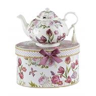 Delton Products 9.5 x 5.6 Porcelain Tea Pot in Gift Box, Tulip