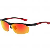 /SX Aluminum-Magnesium Half-Frame Mens Polarized Sunglasses Riding Sports Mirror (Color : Black red Frame)