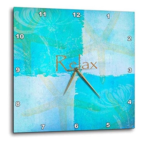  3dRose DPP_79350_3 Relax Starfish Aqua and Blue Beach Theme with Ocean Colors-Wall Clock, 15 by 15-Inch