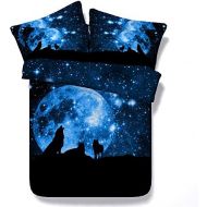 EsyDream Outer Space Themed Galaxy Wolf Desing Boys Bedding Sets 4PC No Comforter,100% Cotton Wolf Starry Sky Duvet Cover Sets,Twin Size (4PC/Set)