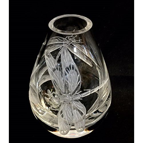  Akoko Art Handengraved Crystal Glass Hand Engraved crystal mini bud vase dragonflies, hand engraved, hand carved, house warming, Hand etched dragonflies, House Warming Gifts,
