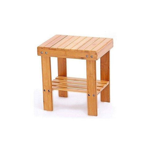  Globe House Products GHP 330-Lbs Capacity Wood Color Bamboo Kids Stepping Stool with Storage Shelf Surface