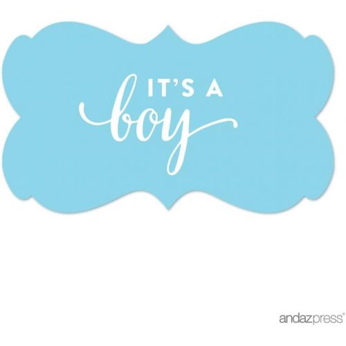  [아마존베스트]Andaz Press Fancy Frame Rectangular Label Stickers, Its a Boy!, Baby Blue, 36-Pack