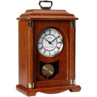 Seiko Mantel Chime with Pendulum Carriage Clock Dark Brown Solid Oak Case Metal Accents