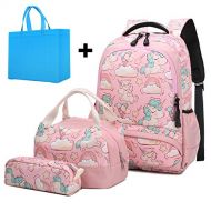 Peonys Girls School Backpacks Set Cute Unicorn Backpack with Lunch Box Pencil Case Kids Bookbag School Bags for Girls Elementary Students Schoolbag 3 in 1 Sets