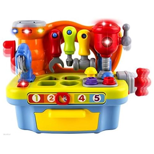  WolVol Musical Learning Workbench Toy with Tools, Engineering Sound Effects and Lights, and Shape Sorter