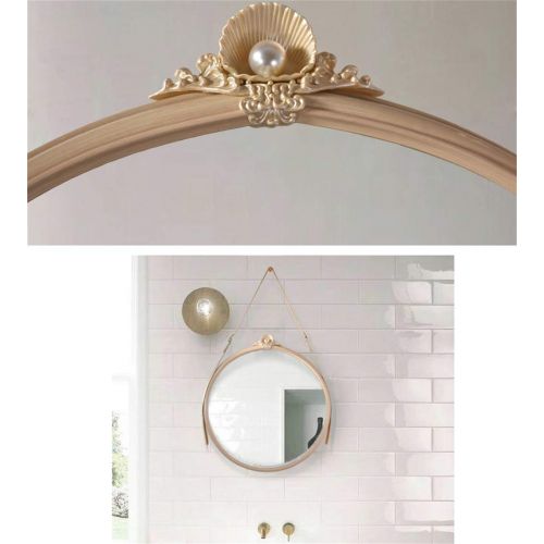  MMLI-Mirrors Round Bathroom Wall Mirror with Adjustable Hanging Leather Strap Makeup Decorative Shaving Bedroom Entryways Dressing Vanity Unique (25 inch)