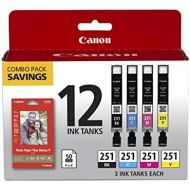CanonInk CLI-251 BKCMY 12 Color Combo Ink Cartridge, 50 Sheets
