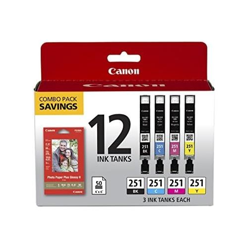 캐논 CanonInk CLI-251 BKCMY 12 Color Combo Ink Cartridge, 50 Sheets
