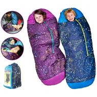AceCamp Kids Toddler Nap Glow-in-The-Dark Sleeping Bag Blue Purple Mummy Style 30F -1C Head Bundle Bottom Seal Enclosed Pocket Boys Girls-Best Gift Christmas Birthday