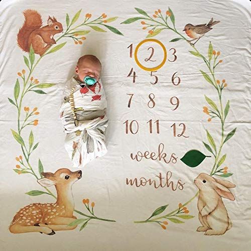  Bubzi Co Baby Monthly Milestone Blanket - Baby Girl Gifts & Baby Boy Gifts - Watch Me Grow Woodland Nursery Decor - European Design - Gender Neutral for Newborn Girl & Boy