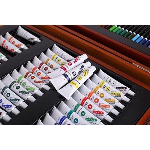  Mont Marte 174-Piece Deluxe Art Set, Art Supplies for Painting and Drawing, Art Kit in Wood Box Includes Acrylic, Oil, Watercolor Paints, Oil Pastels, Color Pencils