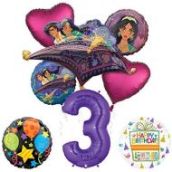 Mayflower Products Aladdin 3rd Birthday Party Supplies Princess Jasmine Balloon Bouquet Decorations - Purple Number 3