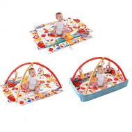 BABY JOY Baby Play Gym Mat, 3 in 1 Activity Mat with Removable Toys Bars & Walls, 5-Piece Hanging Toys Including Music & Trumpet Functions, Eco-Friendly Foldable Rectangular Mat