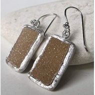 Belesas Rectangle Druzy Dangle Earring- Brown Drusy Earring- Edgy Statment Earring- Unique Brown Earring- Sterling Silver Earring- Jewelry Gifts for her