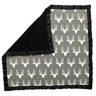 Dear Baby Gear Baby Blankets, Antlers on Grey, Black Minky, 32 Inches by 32 Inches