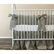 SuperiorCustomLinens Dark Linen Baby Bedding Set with Sash Ties, Rustic Nursery Charm!
