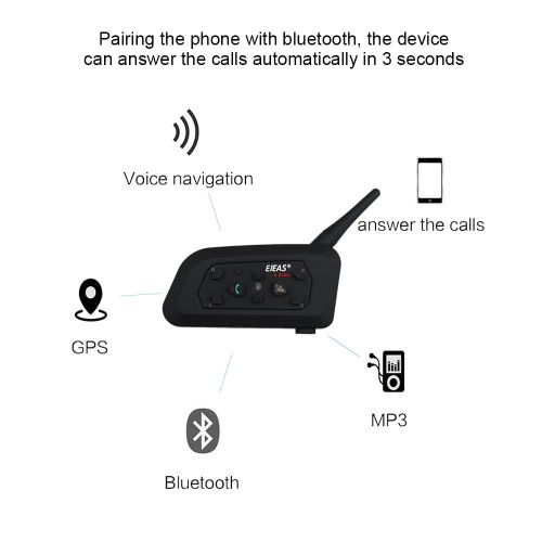  Lemnoi EJEAS V6 PRO Motorcycle Helmet Intercom Headset Bluetooth, Wireless Interphone System for Rider with 5-Way PairingWaterproof IP65Talking Range 1200mPhone ConnectionHands-freeS