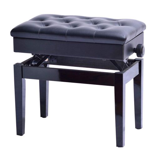  Aromzen Piano Bench PU Leather Storage Adjustable Height Padded Seat Keyboard Black US