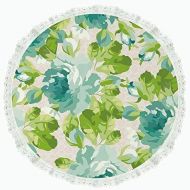 iPrint 90 Round Polyester Linen Tablecloth,Shabby Chic Decor,Tropical Botany Garden Theme Blue Roses Leaves Bouquets,Turquoise Green Light Pink,for Dinner Kitchen Home Decor