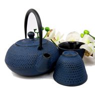 Atlantic Collectibles Japanese Imperial Dots Blue Cast Iron Teapot Set With Trivet and Cups Serves 2 People Asian Home Decor Tea Pot