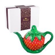 Artvigor, Porzellan Kaffeekanne 1000 ml, Handbemalt Teekanne, Erdbeere Design