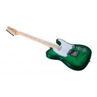 Monoprice Indio Retro DLX Flamed Top Electric Guitar - Trans Green With Heavy-Duty Gig Bag, Built For Performance