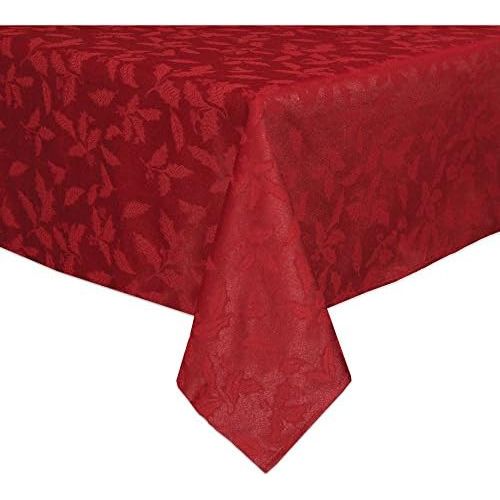 레녹스 Lenox Holly Damask Tablecloth, 60 by 104-Inch Oblong/Rectangle, Red