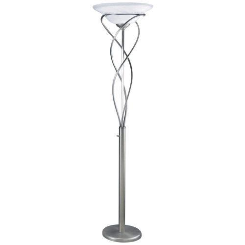  Lite Source LS-9640SS Majesty Torchiere Lamp, Metal Body with Cloud Glass Shade, 18 x 18 x 71.5, Satin Steel
