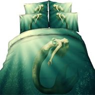 EsyDream 3D Oil Painting Mermaid Princess Duvet Cover Sets Queen Size 4 Pieces,100% Cotton Mermaid Girls Gift Bedding Sheet,Full/Queen Size (4PC/Set)