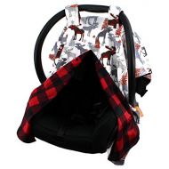 Dear Baby Gear Deluxe Reversible Car Seat Canopy, Custom Minky Print, Moose Tree and Red Black Plaid