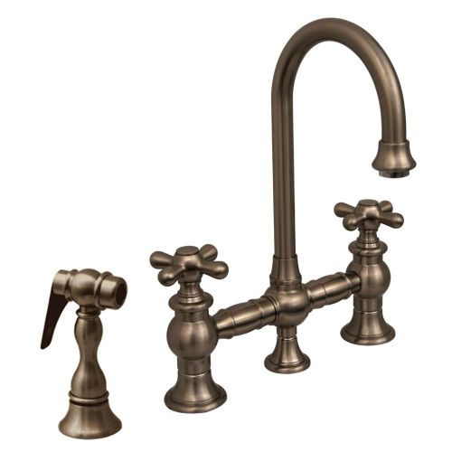  Whitehaus Collection Whitehaus WHKBCR3-9106-BN Vintage Iii 5 1/4-Inch Bar Bridge Faucet with Short Gooseneck Swivel Spout, Cross Handles and Solid Brass Side Spray, Brushed Nickel