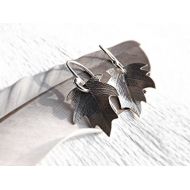 CrazyAss Jewelry Designs silver leaf earrings, silver dangle earrings, nature inspired earrings, artisan leaf earrings, wedding gift for her, woodland jewelry