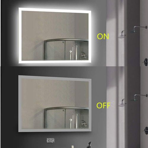  Decoraport LED Lighted Bathroom Makeup Mirror, 55x36 in Led Wall Mounted Backlit Bathroom Vanity Mirror Silvered Mirror Infrared Sensor Horizontal/Vertical (N031-CG)