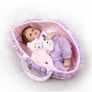 Nicery Reborn Baby Doll Soft Simulation Silicone Vinyl Cloth Body 18 inch 45 cm Magnetic Mouth Lifelike Vivid Boy Girl Toy for Ages 3+ Purple Bib Purple Sleeping Basket RD45C280F