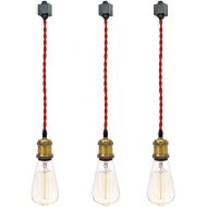 Kiven 1-Light H System Track Mini Pendant, Pearl Black Finish Lamp Holder Fitting Track Light Kit, Rose Pendant Braided Fabric Flex Cord Length 15.75 in,TB0123-40CM