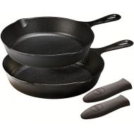 Lodge Pre-Seasoned Cast-Iron 8-Inch and 6.5-Inch Skillets with 2 Lodge Mini Silicone Hot Handle Holders