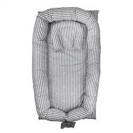 Abreeze Baby Bassinet for Bed -Grey Striped Baby Lounger - Breathable & Hypoallergenic Co-Sleeping Baby Bed - 100% Cotton Portable Crib for Bedroom/Travel