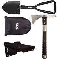 SOG Specialty Knives Multi Bundle Includes 2 Items - SOG Voodoo Hawk Mini F182N-CP - Satin Polished Axe Head, GRN Handle, Nylon Sheath, 2.75 Blade and Entrenching Tool Folding Shovel, High Carbon Steel Handl