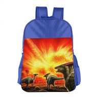 LOVEBAGS Parasaurolophus Watching Volcano Unisex School Backpack Bag Kids Book Bags Outdoor RoyalBlue