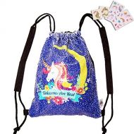 Little Jupiter Water Resistant Unicorn Reversible Sequin Drawstring Girls Drawstring Backpack - Beach Bag - Kids daypack - Unicorn Bag - Dance Bag