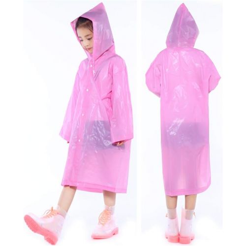  [아마존베스트]YiHee 2 Packs Kids Rain Ponchos, Portable Reusable Emergency Raincoat for 6-12 Years Old Boys Girls, Children Rain Wear for Outdoor Activities - Purple&Pink