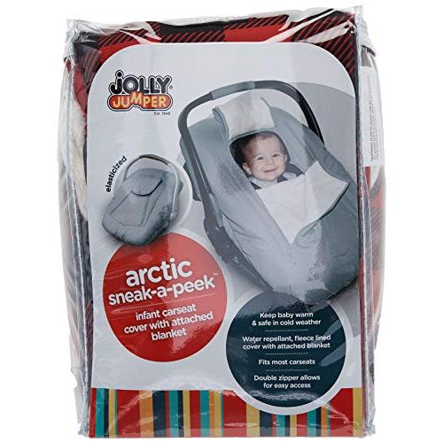 졸리점퍼 Jolly Jumper Arctic Sneak-A-Peek Infant CarSeat Cover with Attached Blanket, Weatherproof (Gray Chevron)