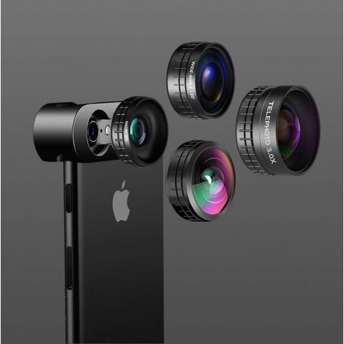  ALXDR Professional 4 in 1 Phone Camera Lens Kit HD Clip-on Lens - 3.0X Telephoto Lens+ Fisheye+ 20X Macro + Super Wide Angle Lens for iPhone X 8 7 6 Plus Samsung & Most Smartphones
