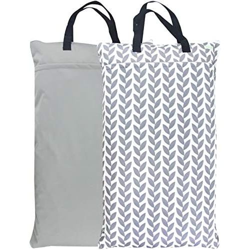  Wegreeco Reusable Hanging Wet Dry Cloth Diaper Bag (2 Pack, Grey Leaf, Grey)