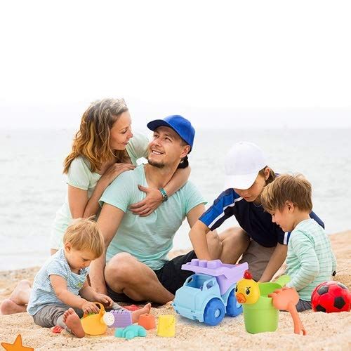 AODLK Summer Silicone Soft Baby Beach Toys Kids Mesh Bag Bath Play Set Beach Party Cart Ducks Bucket Sand Molds Tool Water Game Easy Clean and Store