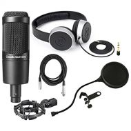Audio-Technica Audio Technica AT2035 Large Diphragm Condenser Microphone wShock Mount, Pop Filter, Headphones, and Mic Cable