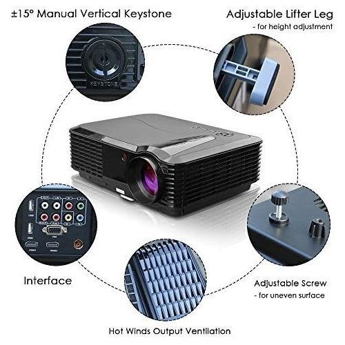  EUG LED Movie Projector HD 1080P 4200 Lumen LCD Indoor Outdoor Video TV Projectors Home Theater Cinema with HDMI VGA Aux Audio USB, 10W HiFi Speaker, Keystone, Zoom for DVD Player PS4
