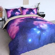 [아마존 핫딜]  [아마존핫딜]BlessLiving 100% Cotton Space Unicorn Bedding Kids Girls Psychedelic Trippy Galaxy Duvet Cover 3 Pieces Pink Purple Sparkle Unicorn Bed Set (Queen)
