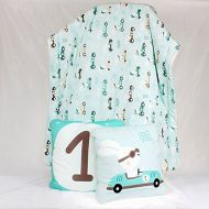 NuvaArt Boy Bedding Set Racer Rabbit Bunny in Car Race, Toddler Baby Bedding, Blanket and Two Pillow, Mint | Nuva